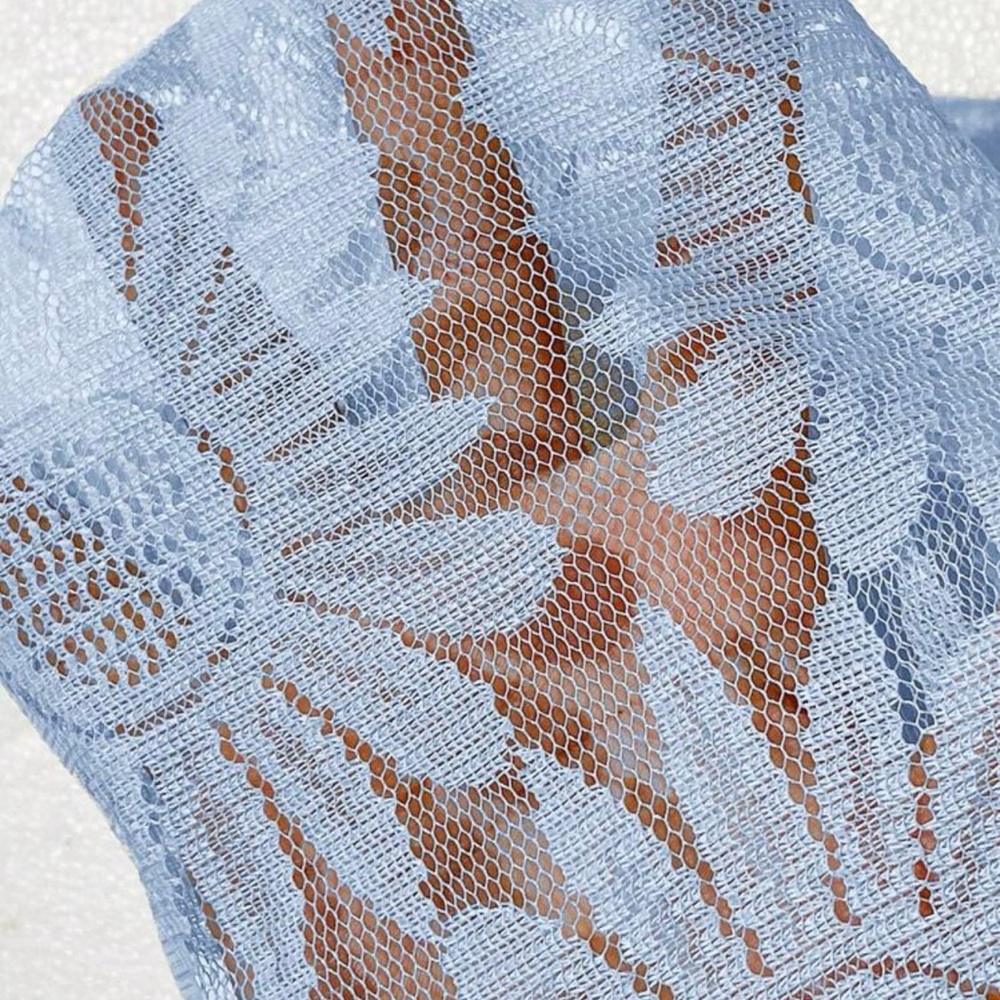 Blue Ribbed Ruffled Long Sleeve Blouse - Picture 8 of 8
